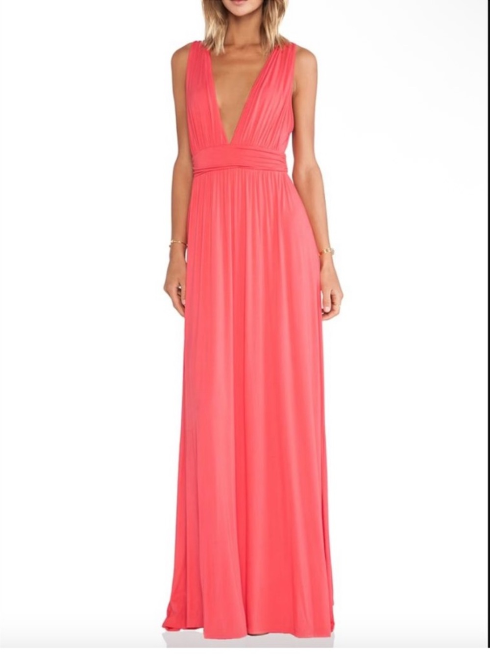 Lovers Friends Revolve‎ Maxi Dress Womens Small Coral Helena Plunging Pleated